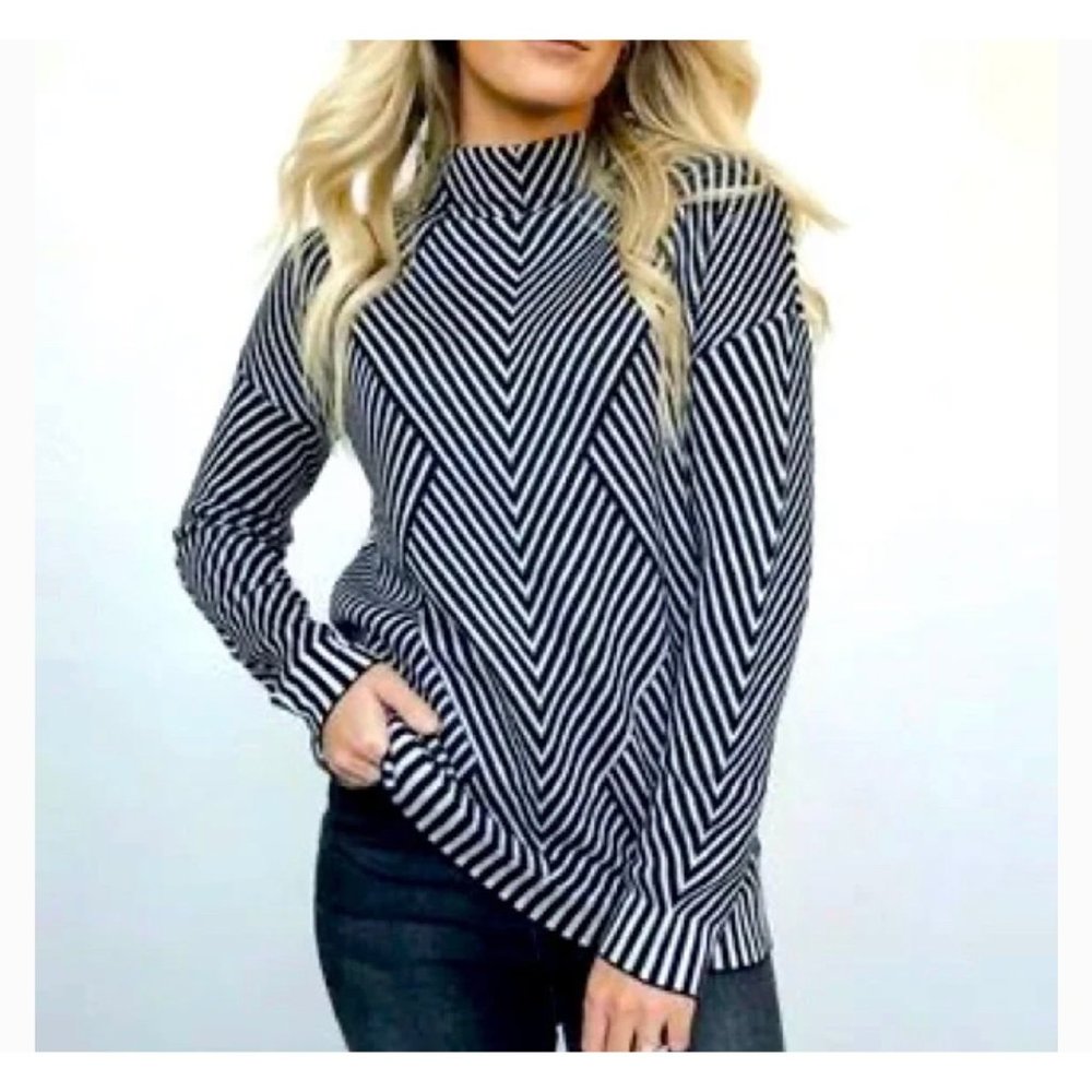 Baltic Born Black and White Chevron Turtleneck Sweater
